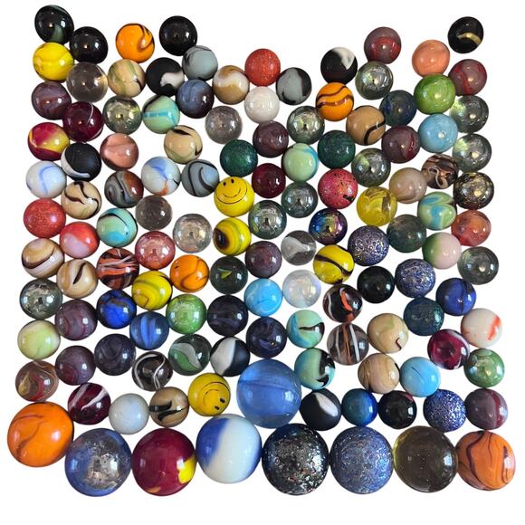 Vintage Machine Made Glass Marble Lot 1lb 12oz Shooters Colorful Sets